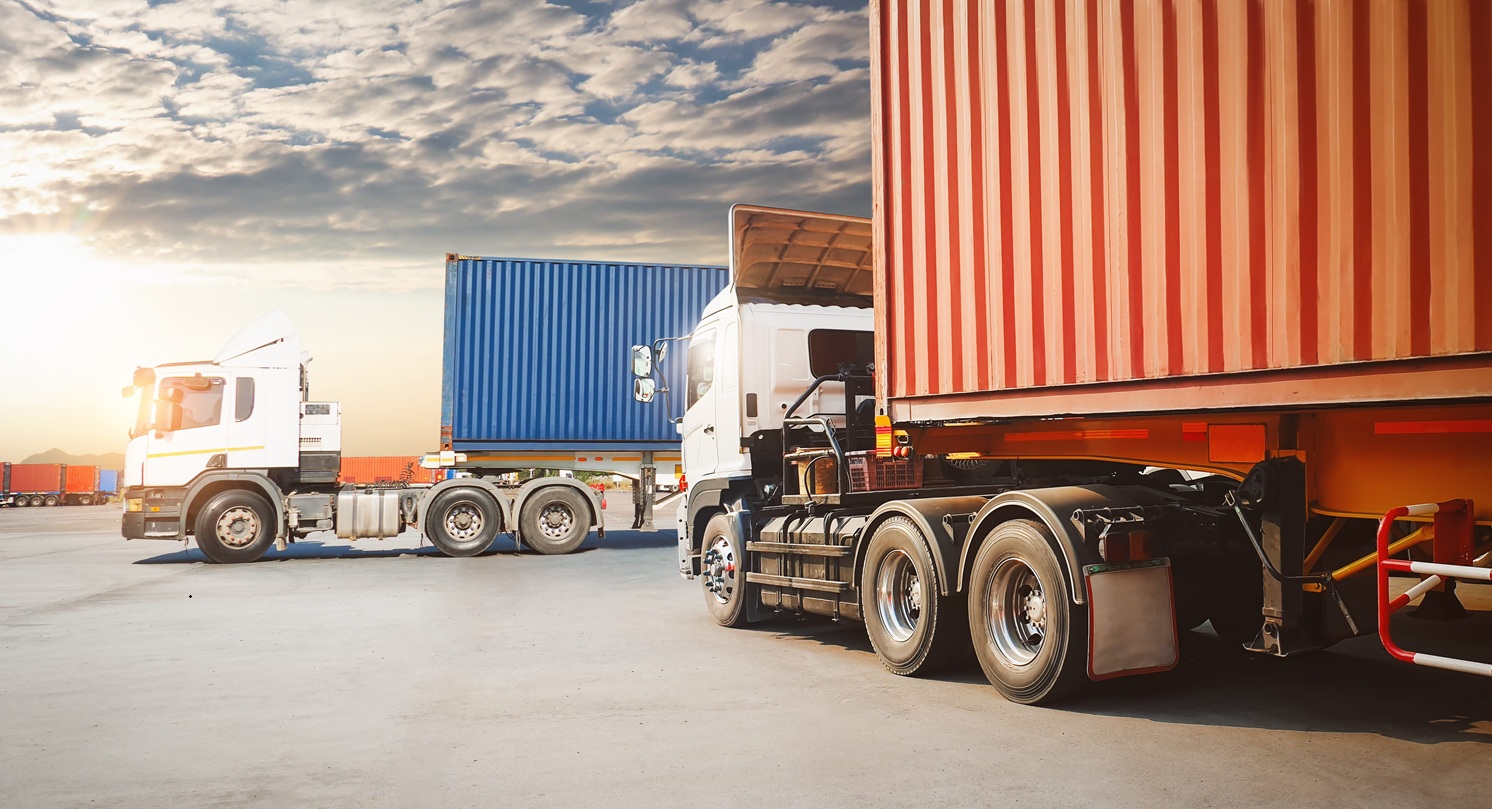 Semi trailer trucks on the parking lot