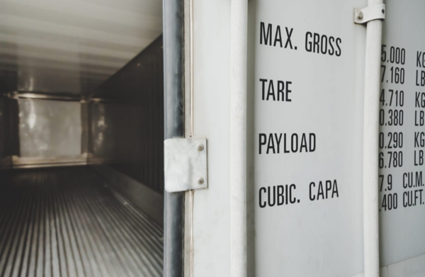 White open door empty shipping container